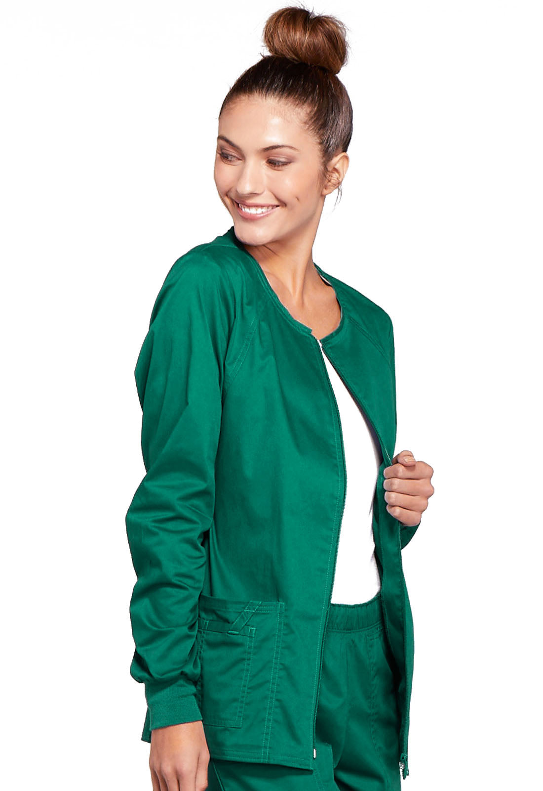 Core Stretch 4315 Zip Front Jacket Hunter Green Model Image Left Side | Cherokee Workwear