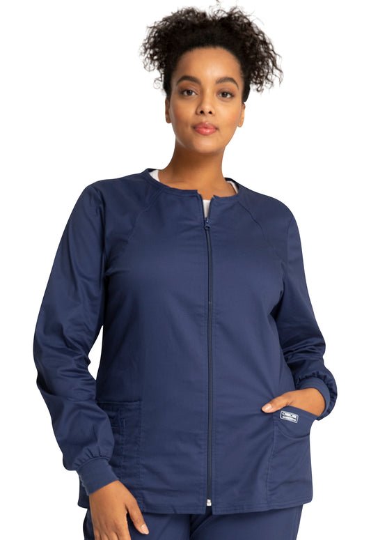 Core Stretch 4315 Zip Front Jacket Navy Model Image Front | Cherokee Workwear