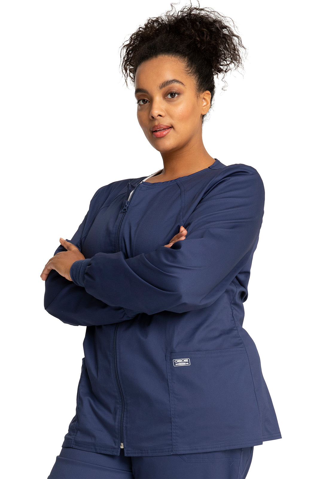 Core Stretch 4315 Zip Front Jacket Navy Model Image Right Side | Cherokee Workwear