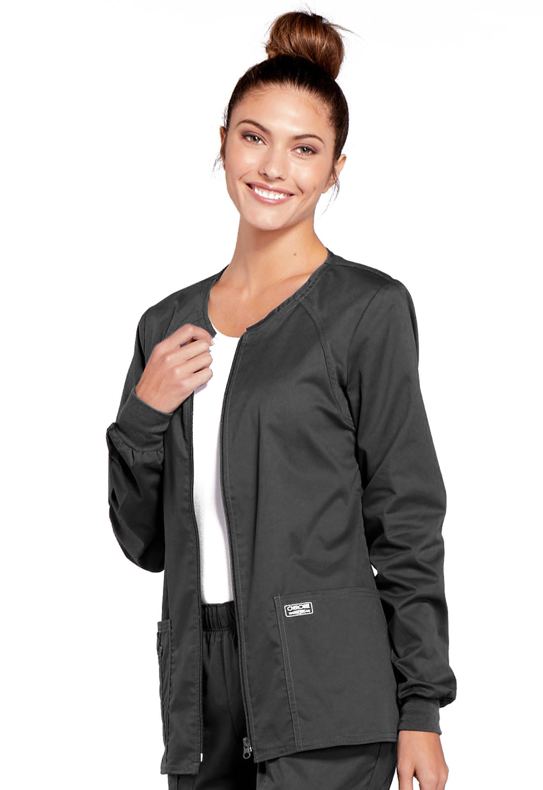 Core Stretch 4315 Zip Front Jacket Pewter Model Image Right Side | Cherokee Workwear