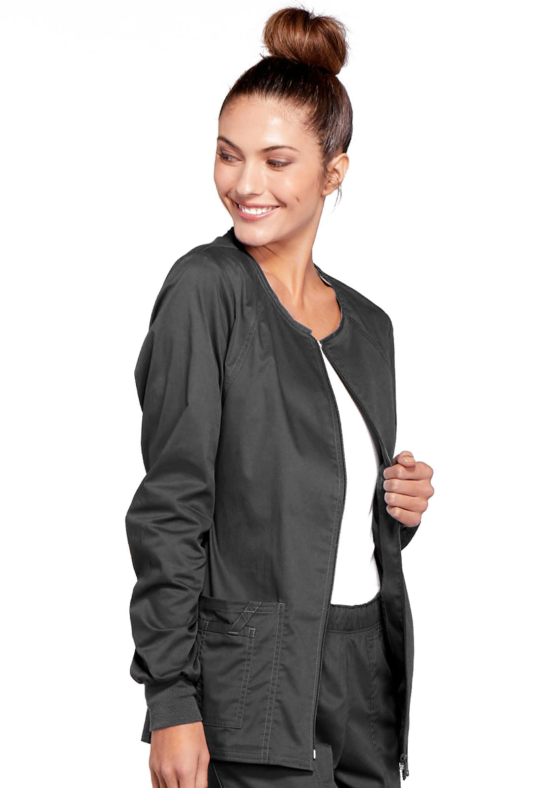 Core Stretch 4315 Zip Front Jacket Pewter Model Image Left Side | Cherokee Workwear