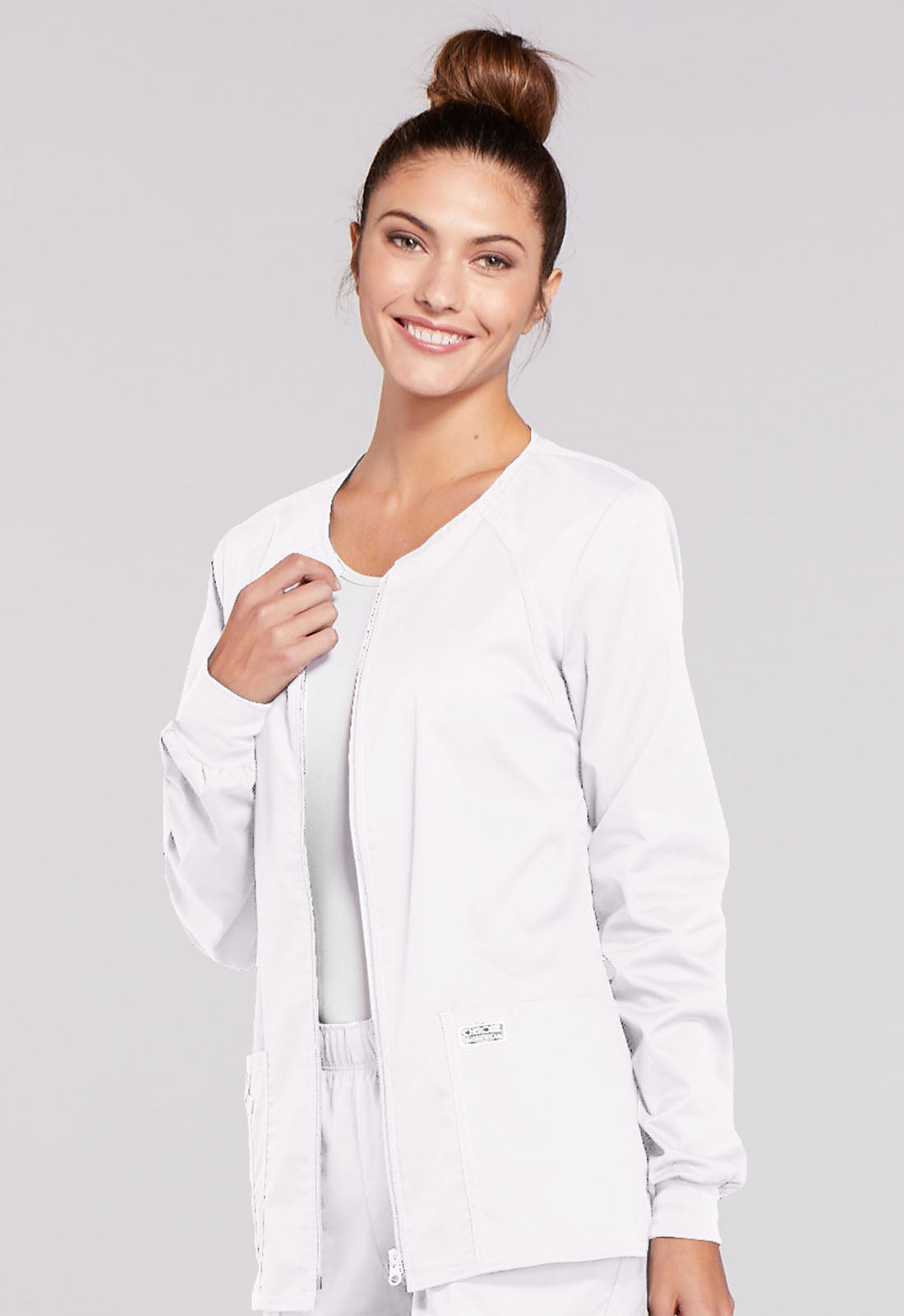 Core Stretch 4315 Zip Front Jacket White Model Image Right Side | Cherokee Workwear