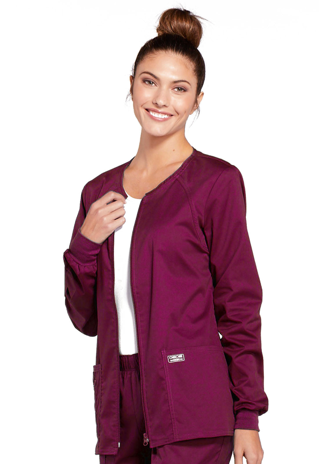 Core Stretch 4315 Zip Front Jacket Wine Model Image Right Side | Cherokee Workwear