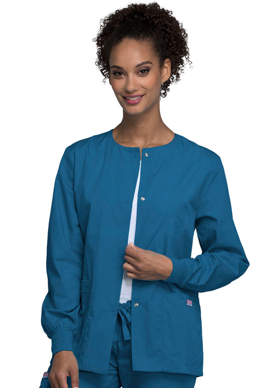 Originals 4350 Snap Front Warm-Up Jacket Caribbean Blue Model Image Front | Cherokee Workwear