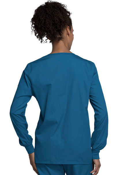 Originals 4350 Snap Front Warm-Up Jacket Caribbean Blue Model Image Back | Cherokee Workwear