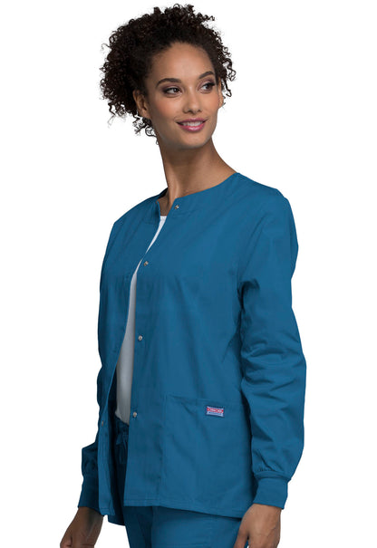 Originals 4350 Snap Front Warm-Up Jacket Caribbean Blue Model Image Right Side | Cherokee Workwear