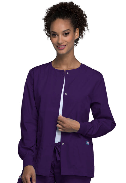 Originals 4350 Snap Front Warm-Up Jacket Eggplant Model Image Front | Cherokee Workwear