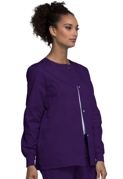 Originals 4350 Snap Front Warm-Up Jacket Eggplant Model Image Left Side | Cherokee Workwear