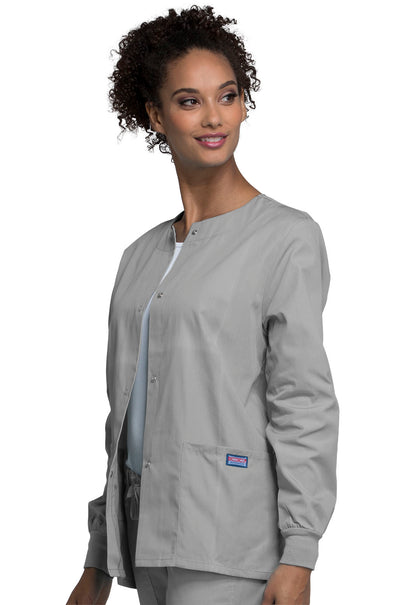 Originals 4350 Snap Front Warm-Up Jacket Grey Model Image Right Side | Cherokee Workwear