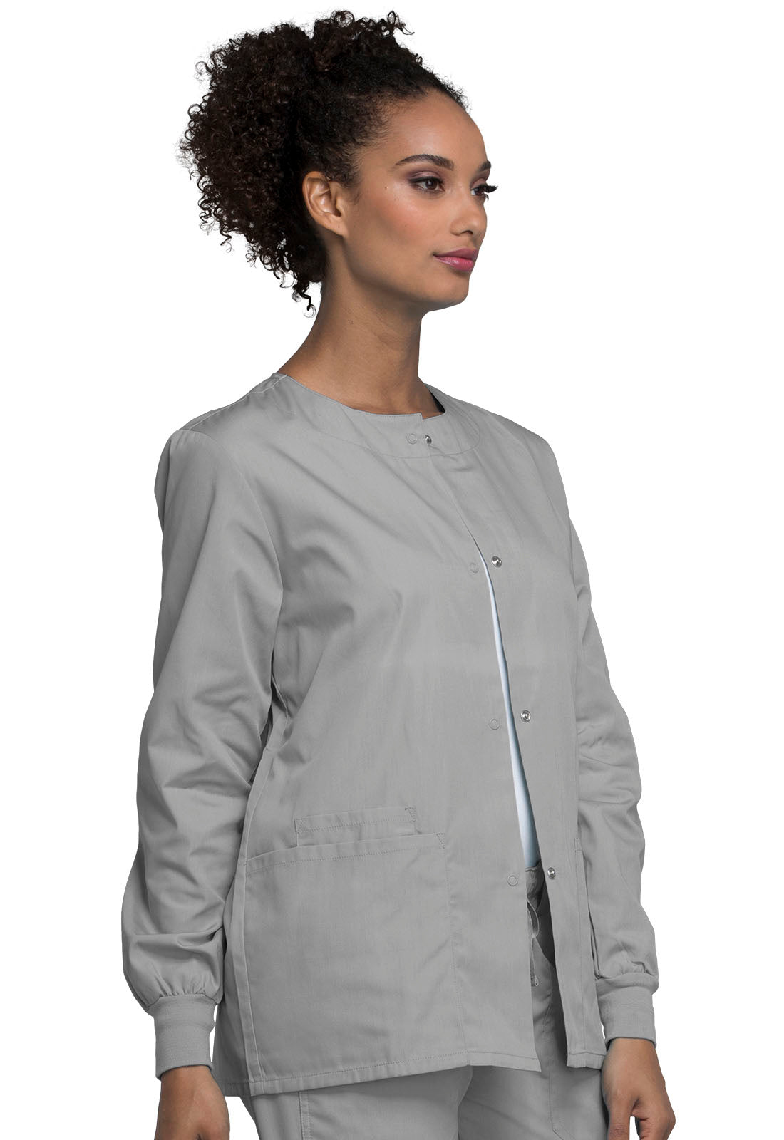 Originals 4350 Snap Front Warm-Up Jacket Grey Model Image Left Side | Cherokee Workwear