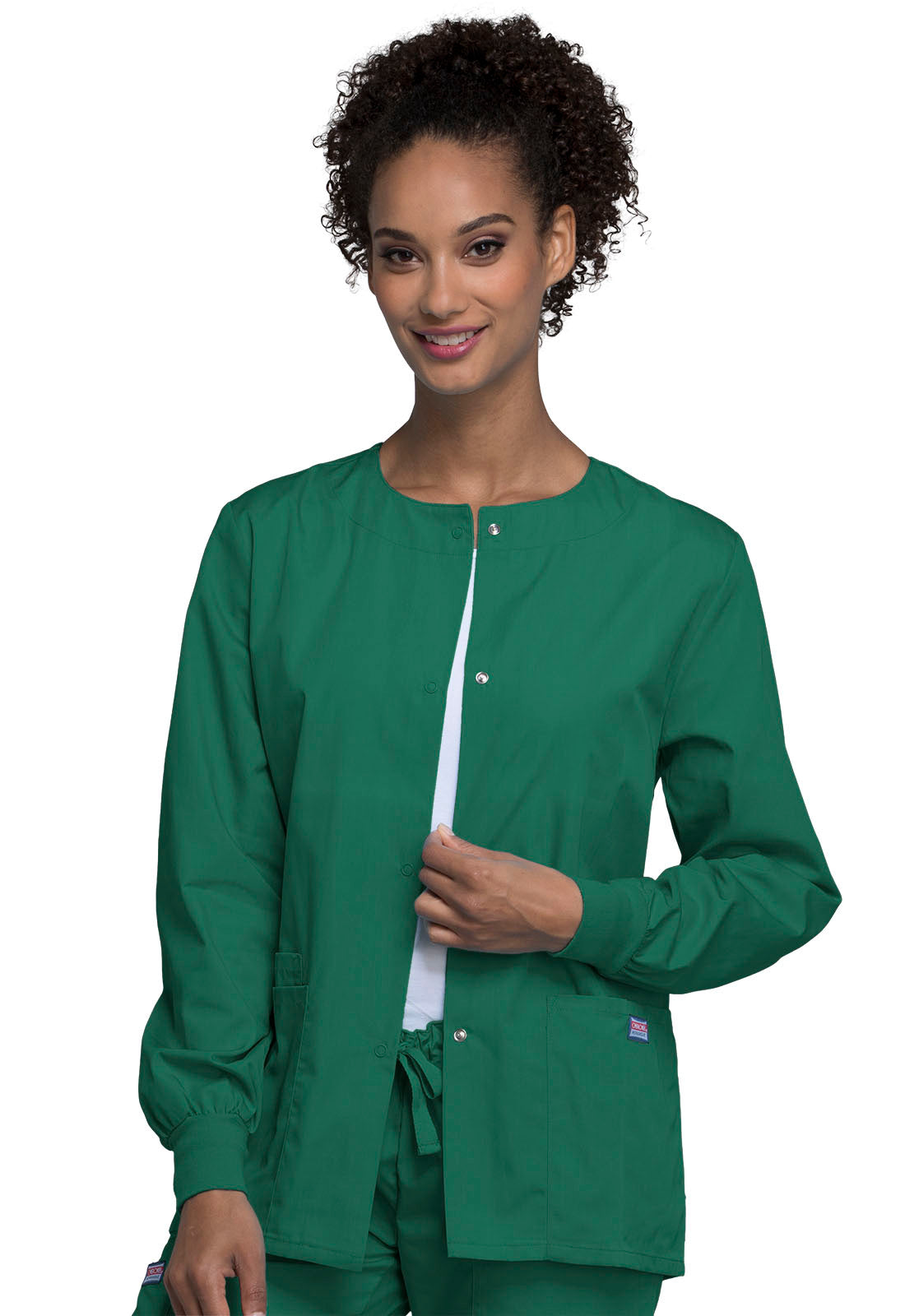 Originals 4350 Snap Front Warm-Up Jacket Hunter Green Model Image Front | Cherokee Workwear