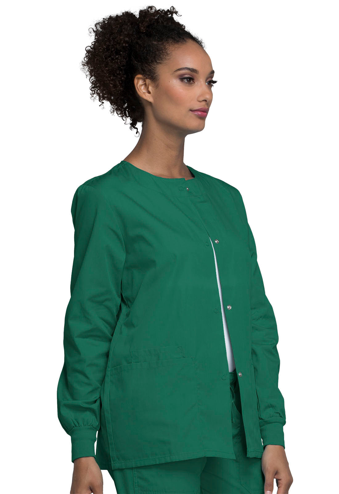 Originals 4350 Snap Front Warm-Up Jacket Hunter Green Model Image Left Side | Cherokee Workwear