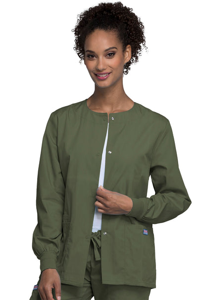 Originals 4350 Snap Front Warm-Up Jacket Olive Model Image Front | Cherokee Workwear