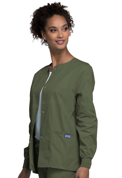 Originals 4350 Snap Front Warm-Up Jacket Olive Model Image Right Side | Cherokee Workwear