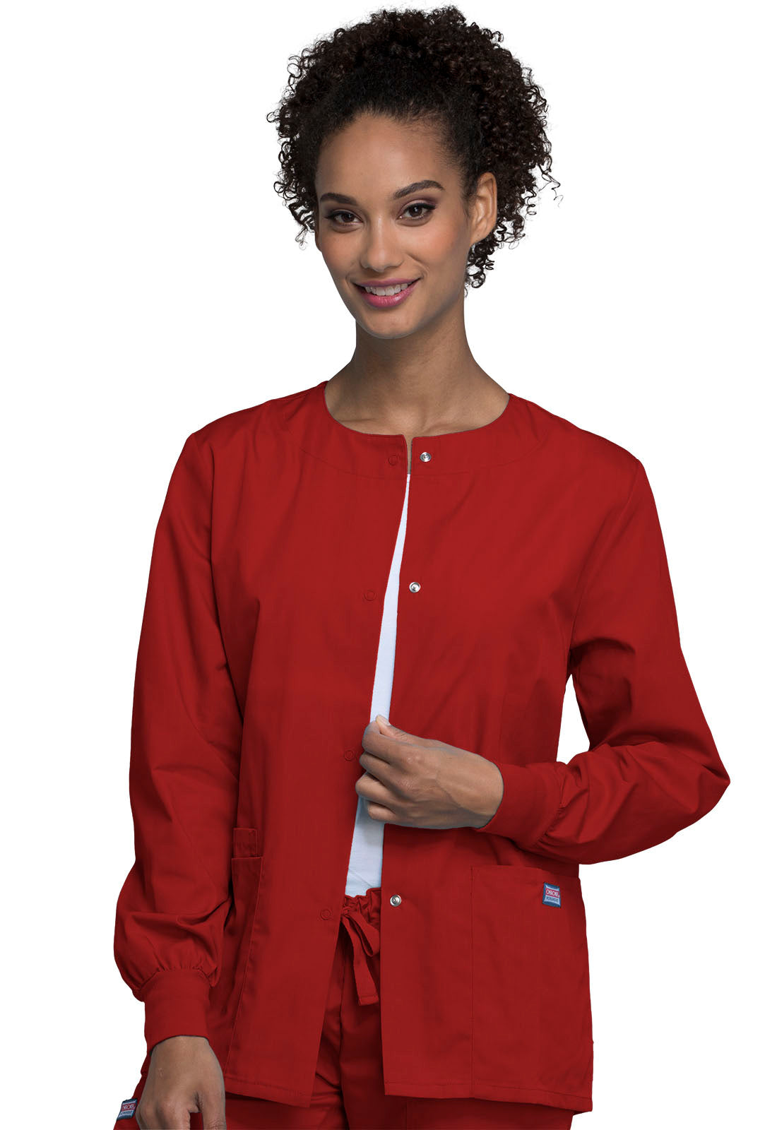 Originals 4350 Snap Front Warm-Up Jacket Red Model Image Front | Cherokee Workwear