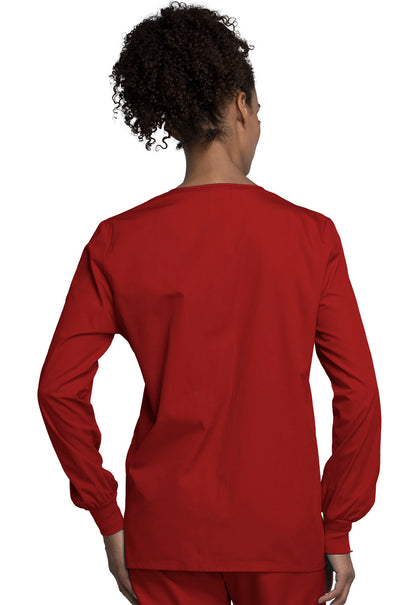 Originals 4350 Snap Front Warm-Up Jacket Red Model Image Back | Cherokee Workwear