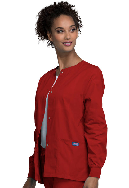 Originals 4350 Snap Front Warm-Up Jacket Red Model Image Right Side | Cherokee Workwear