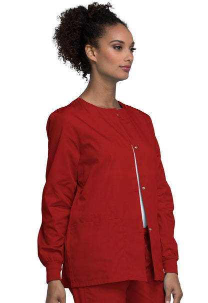 Originals 4350 Snap Front Warm-Up Jacket Red Model Image Left Side | Cherokee Workwear