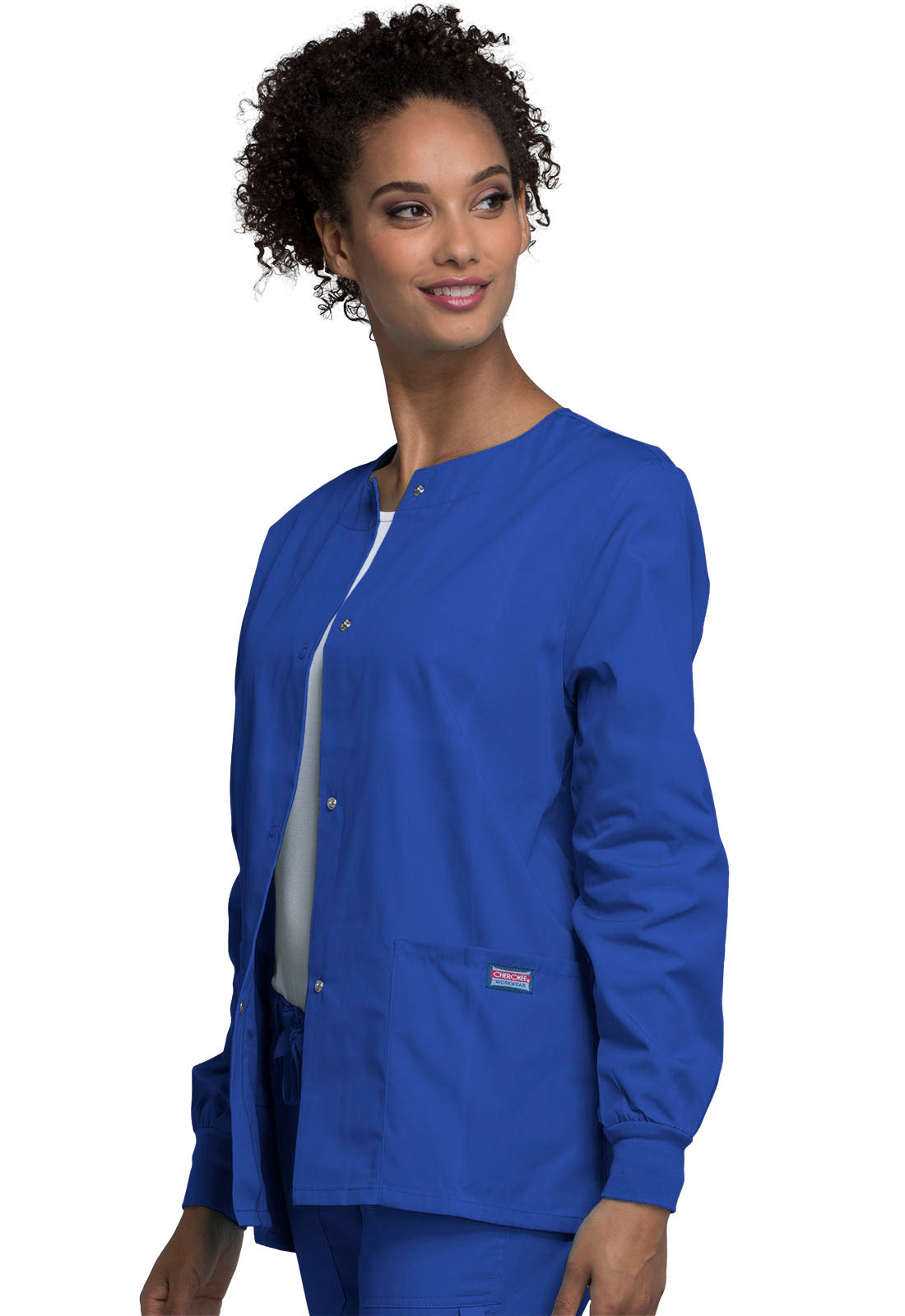 Originals 4350 Snap Front Warm-Up Jacket Royal Model Image Right Side | Cherokee Workwear