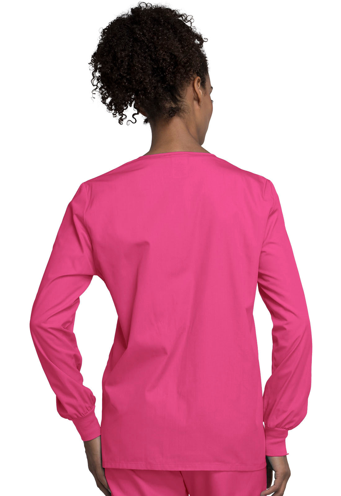 Originals 4350 Snap Front Warm-Up Jacket Shocking Pink Model Image Back | Cherokee Workwear