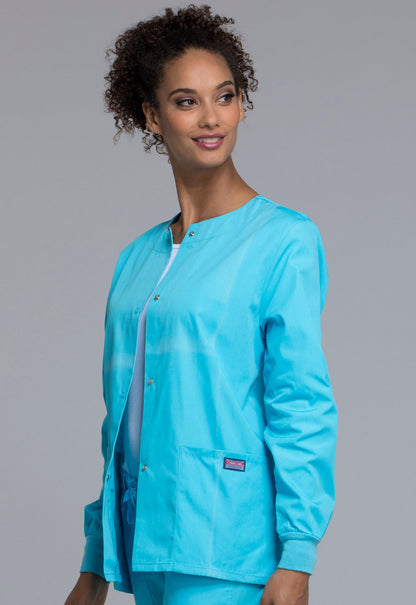 Originals 4350 Snap Front Warm-Up Jacket Turquoise Model Image Right Side | Cherokee Workwear