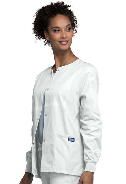 Originals 4350 Snap Front Warm-Up Jacket White Model Image Right Side | Cherokee Workwear