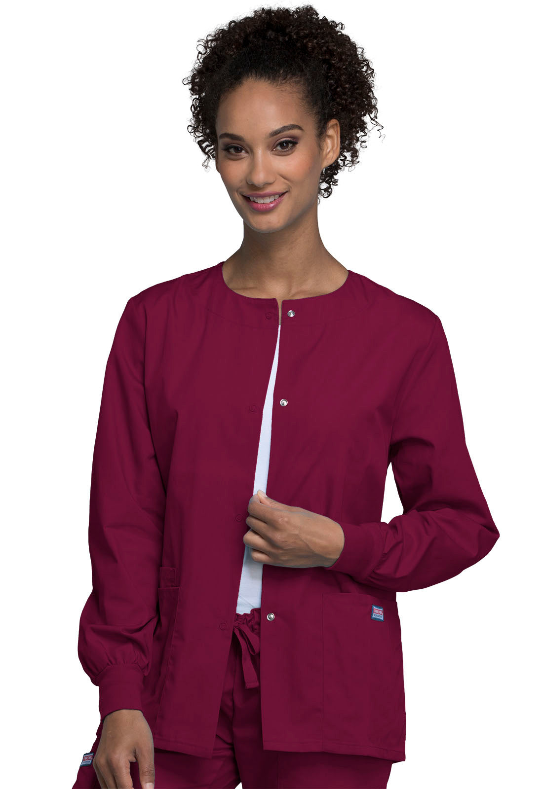 Originals 4350 Snap Front Warm-Up Jacket Wine Model Image Front | Cherokee Workwear