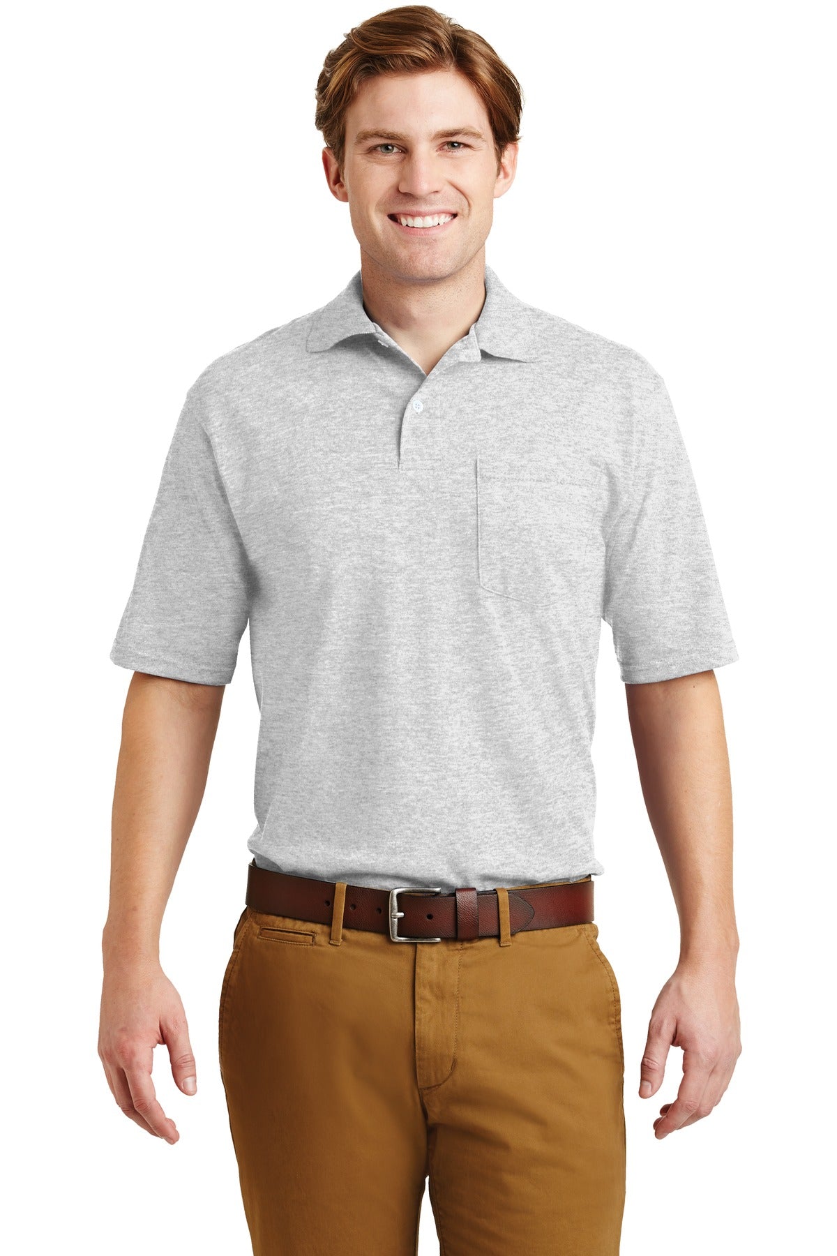 Jerzees Dri-Power Pocket Sport Shirt. 436MP Ash