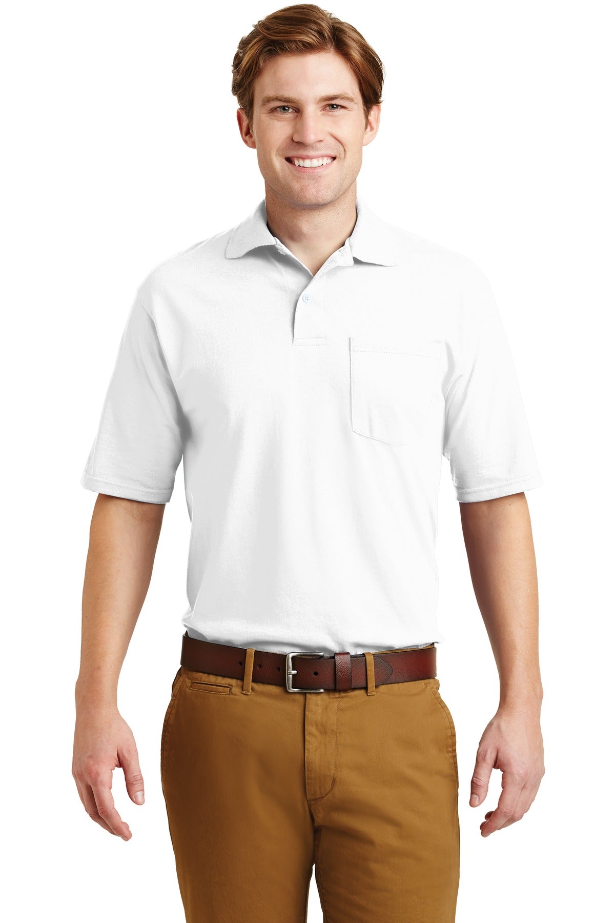 Jerzees Dri-Power Pocket Sport Shirt. 436MP White