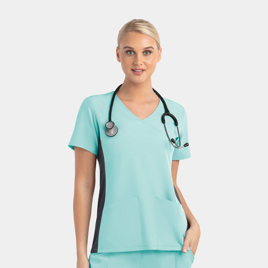 Matrix Impulse 4520 Mock Wrap Scrub Top with Contrast Knit Panels