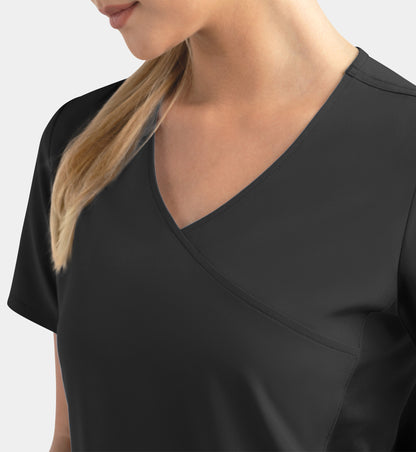 Matrix Impulse 4520 Women’s Mock Wrap Top with Contrast Knit Panels Black