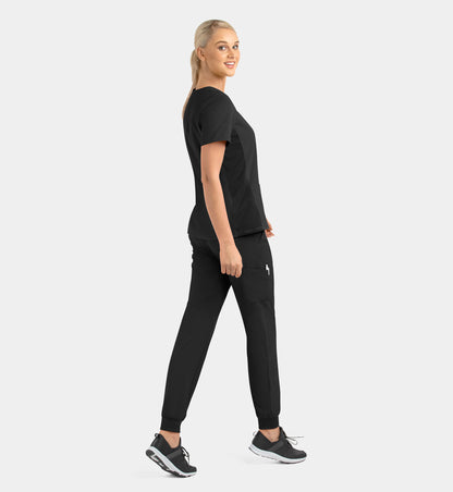 Matrix Impulse 4520 Women’s Mock Wrap Top with Contrast Knit Panels Black