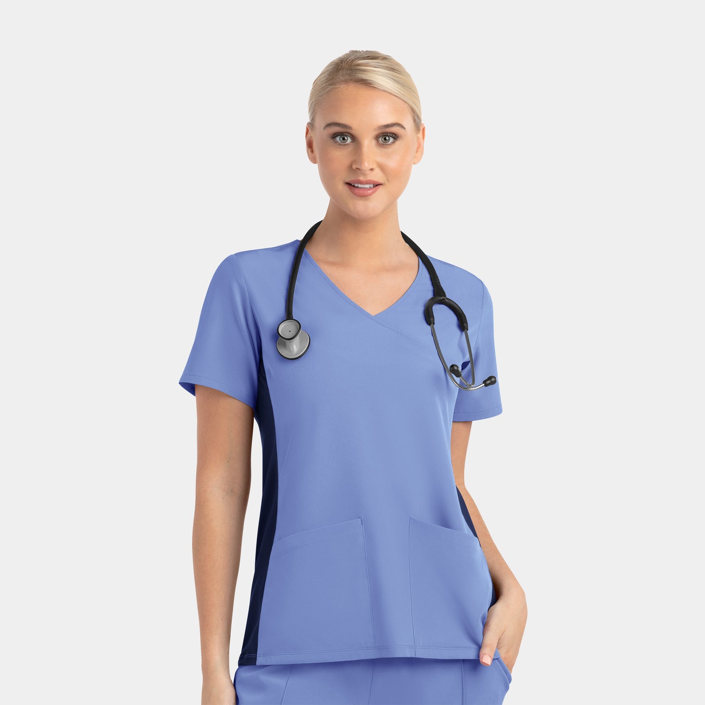 Matrix Impulse 4520 Mock Wrap Scrub Top with Contrast Knit Panels