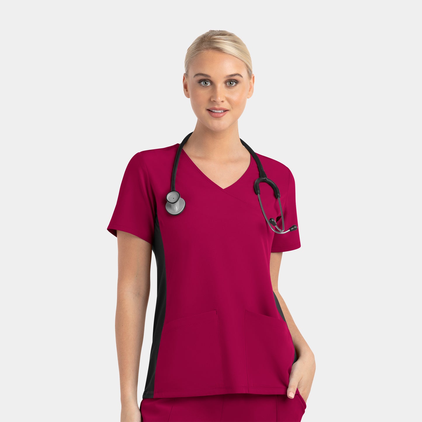 Matrix Impulse 4520 Mock Wrap Scrub Top with Contrast Knit Panels