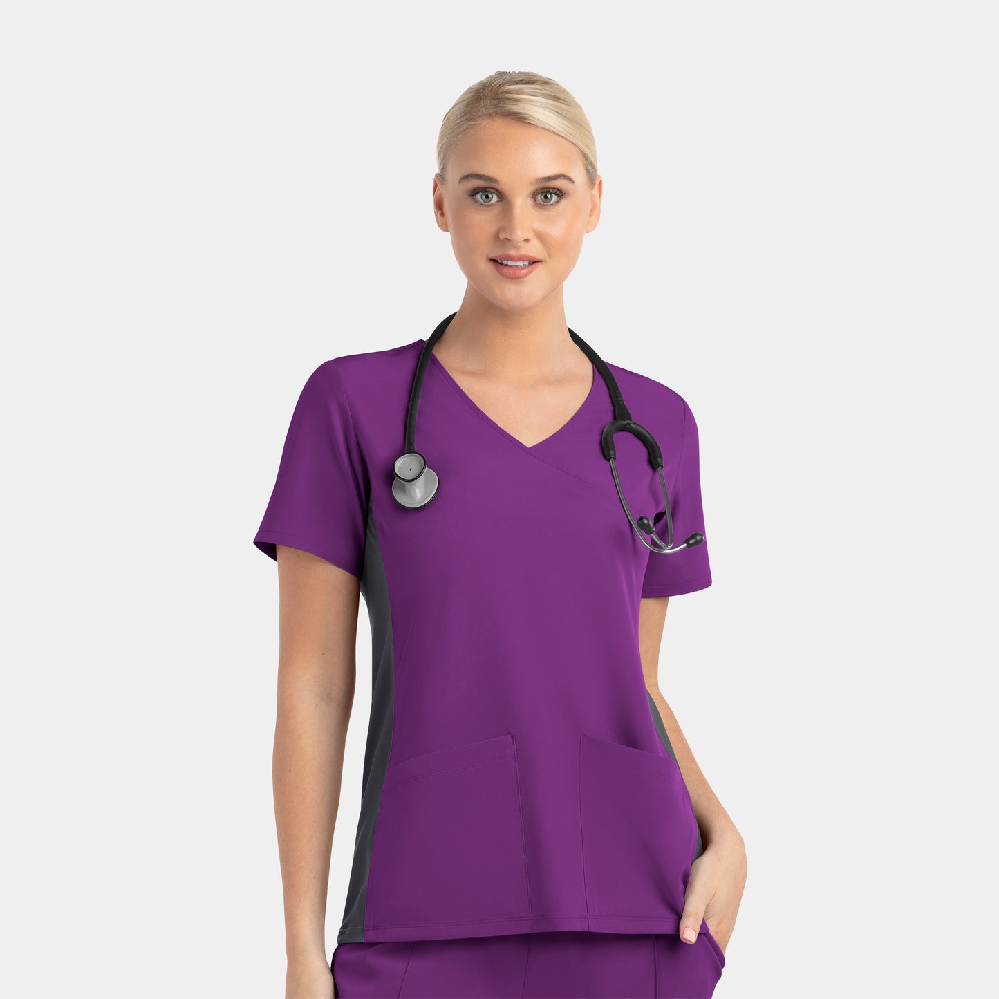 Matrix Impulse 4520 Mock Wrap Scrub Top with Contrast Knit Panels