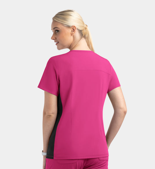 Matrix Impulse 4520 Women’s Mock Wrap Top with Contrast Knit Panels Hot Pink