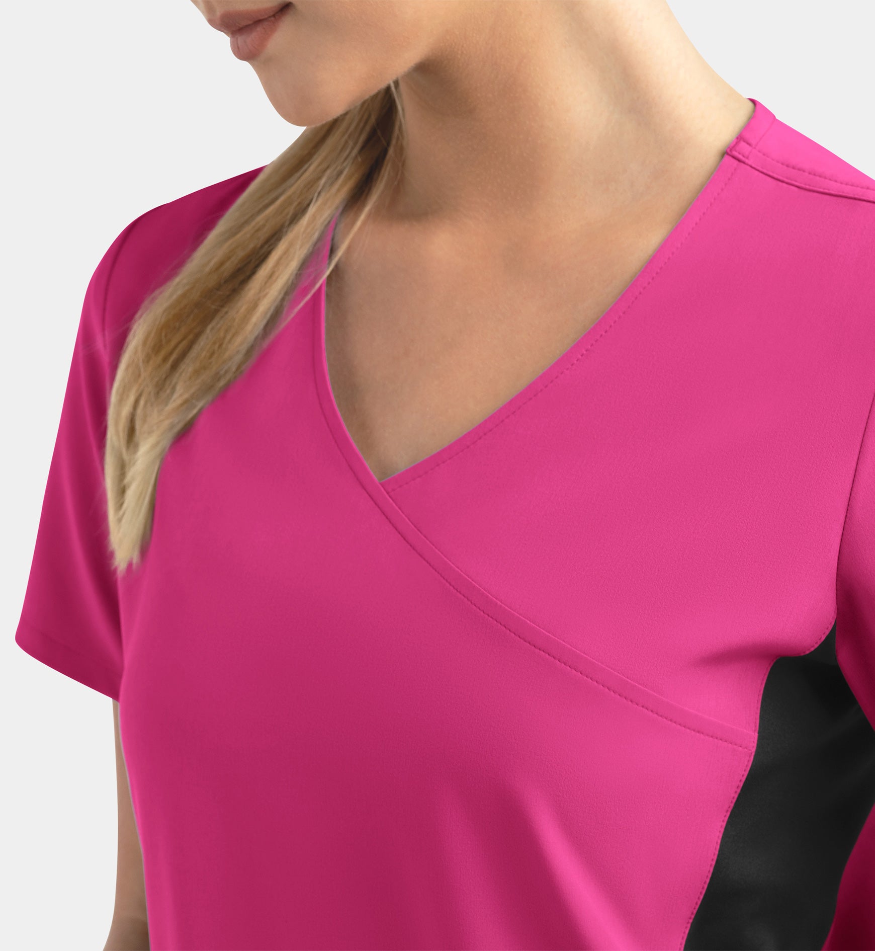 Matrix Impulse 4520 Women’s Mock Wrap Top with Contrast Knit Panels Hot Pink