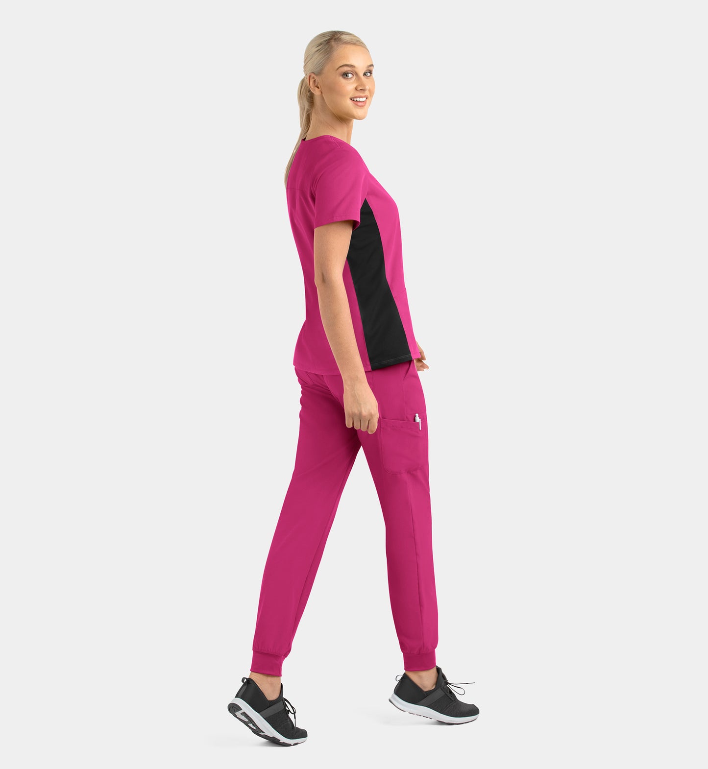 Matrix Impulse 4520 Women’s Mock Wrap Top with Contrast Knit Panels Hot Pink