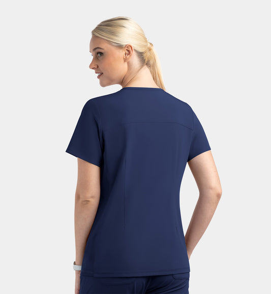 Matrix Impulse 4520 Women’s Mock Wrap Top with Contrast Knit Panels Navy