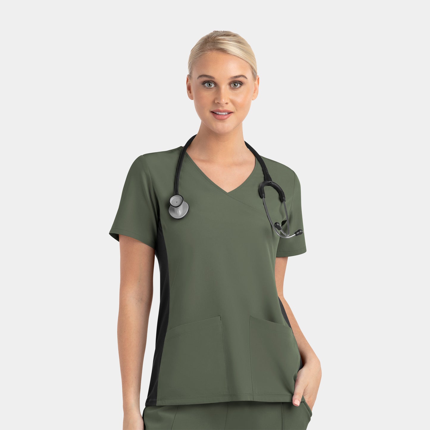 Matrix Impulse 4520 Mock Wrap Scrub Top with Contrast Knit Panels