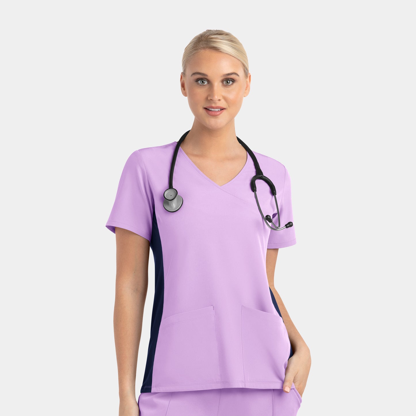 Matrix Impulse 4520 Mock Wrap Scrub Top with Contrast Knit Panels