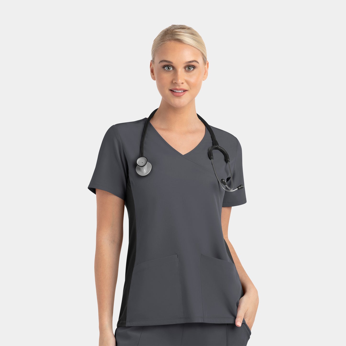 Matrix Impulse 4520 Mock Wrap Scrub Top with Contrast Knit Panels