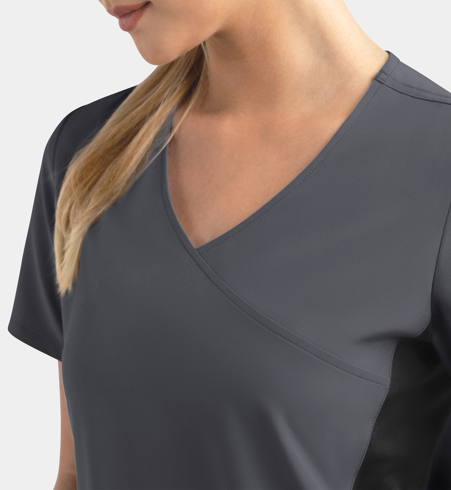 Matrix Impulse 4520 Women’s Mock Wrap Top with Contrast Knit Panels Pewter