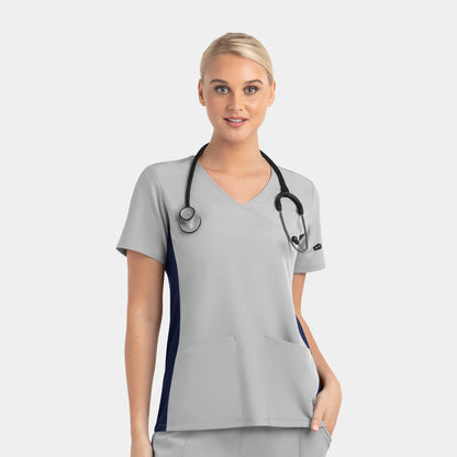 Matrix Impulse 4520 Women's Mock Wrap Top with Contrast Knit Panels Quiet Grey