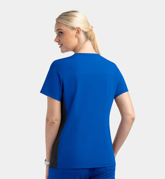 Matrix Impulse 4520 Women’s Mock Wrap Top with Contrast Knit Panels Royal Blue