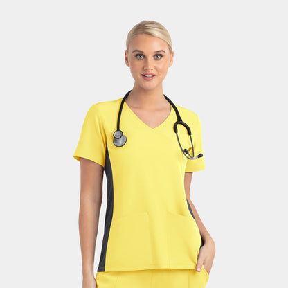 Matrix Impulse 4520 Women's Mock Wrap Top with Contrast Knit Panels Sunshine