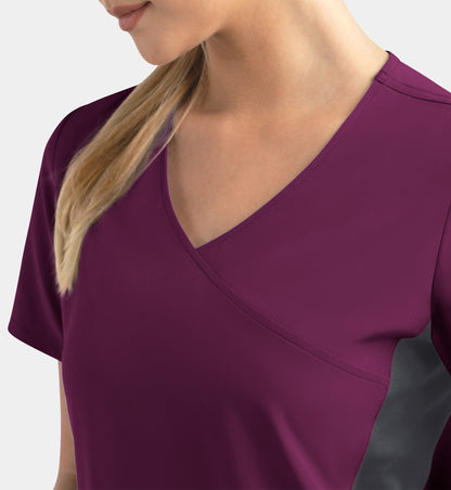 Matrix Impulse 4520 Women’s Mock Wrap Top with Contrast Knit Panels Wine