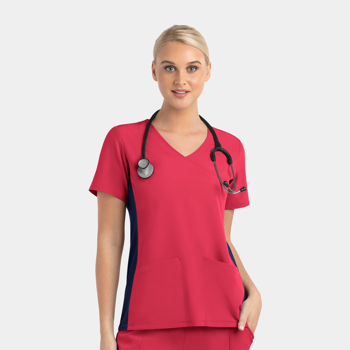 Matrix Impulse 4520 Mock Wrap Scrub Top with Contrast Knit Panels