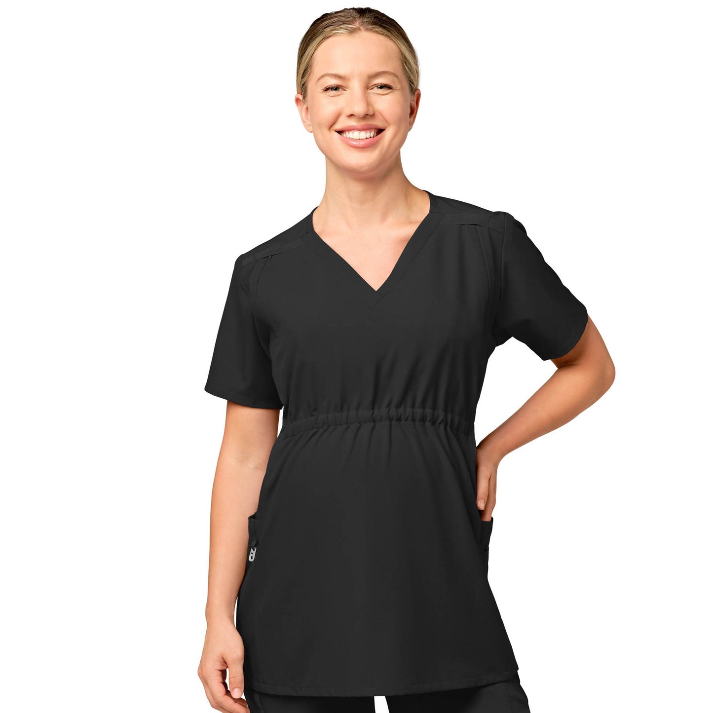 W123 4555 Maternity V-Neck Scrub Top Black Model Image Front | Wink