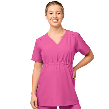 W123 4555 Maternity V-Neck Scrub Top Hot Pink Model Image Front | Wink